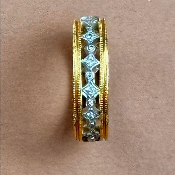 Cathy Waterman | 22K Gold & Platinum Diamond Geometric Band | Size 7 - Picture 8 of 9